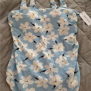 Meet.Curve: Floral Printed Sexy Sarong Front One Piece Swimsuit, XL